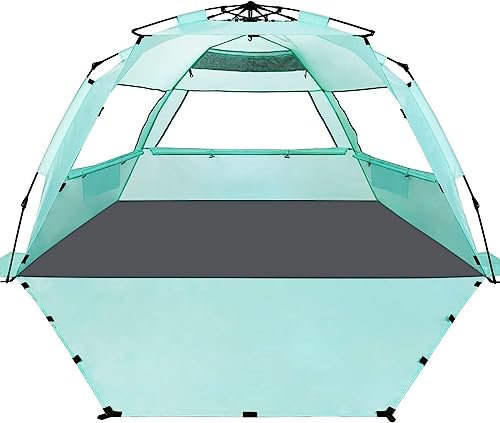 WhiteFang Deluxe XL - Tienda de campaña desplegable para Playa para 3-4 Personas, protección UV, Suelo Extensible con 3 Ventanas de ventilación más Bolsa de Transporte, estacas y Cuerdas tensoras
