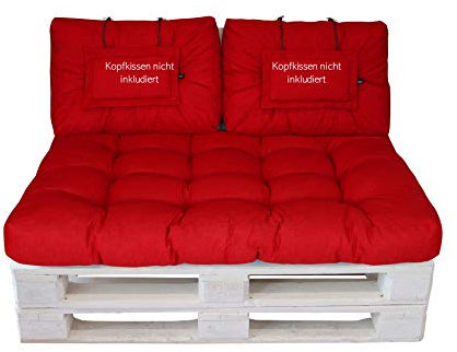 LILENO HOME Palettenkissen Set Rot - Set 2: (1x Sitzteil + 2X Rückenteil klein) - Polster für Europaletten - Palettenkissen Outdoor als Sitzkissen für Palettenmöbel