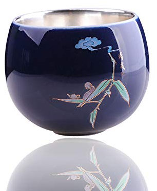 Character Silver Product Pure Silver Sterling Silver Jewelry Ethnic Characteristic Blue Ceramic Product Tea Cup Zen Tea Ji Blue Egg-Shaped Cup Small Tea Bowl Handmade Tea Set Saucer