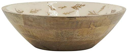 AubryGaspard Saladier Rond en Bois et Résine Décor Fougère, Ø 25 cm, H 8 cm