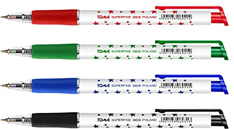 TOMA Kugelschreiber Set 4 Stück - Klassischer Kuli mit Fineliner Eigenschaften - Automatischer Stifte mit Dünn Spitze - Kulischreiber