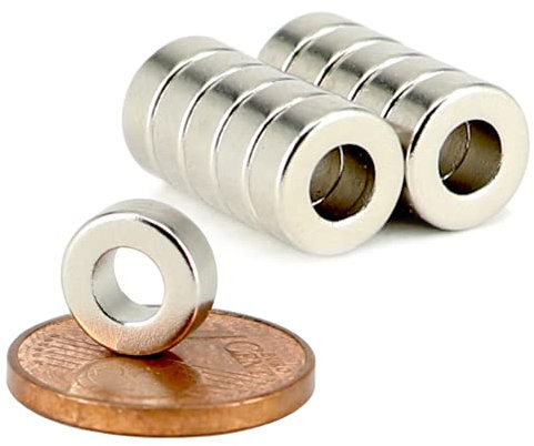 Neodym Magnet Ringmagnete - Magnet Mit Loch Bohrung 4mm - Runder Ring Magnet 8mm x 3mm Scheiben Magnete Stark - Flach Rund - Magnetring Stark [10 Stück]