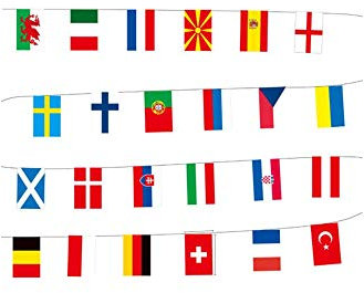 Stormflag 24 Fahnen Flagge Europa Cup Fahnen Banner 7m mit 24 verschiedenen Nationalflaggen 14 x 21 cm für Veranstaltungen