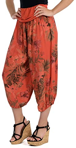 Malito Damen Aladinhose mit floralem Muster, Haremshose zum Tanzen, Pumphose zum Chillen - Freizeithose - Pluderhose 8938 (rot)
