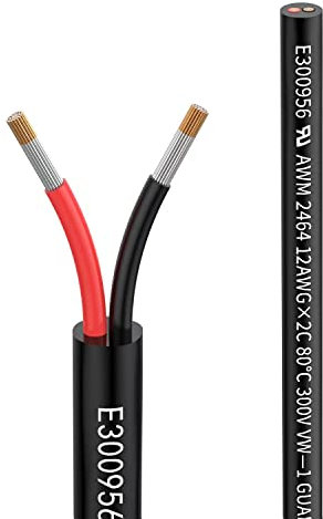 Matugajp Cable 12AWG 2×3,3mm², Cable alargador de 2 polos, 2 metros, UL2464,Tensión5V/12V/24V/300V, cable de cobre estañado multitrenzado sin oxígeno