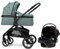 Pixini Kinderwagen Nelio 3in1 Kombikinderwagen, inkl. Babywanne & Buggy & Auto-Babyschale & Wickeltasche/Becherhalter/Regenschutz/Adapter (schwarz/mystic mint)