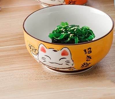 YAHU Multi-size Japanese Lucky Cat Round Ceramic Bowl Restaurant Household Bone China Salad Bowl Noodle Soup Bowl Tableware