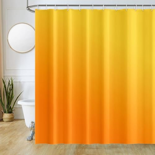 Uiiooazy Duschvorhang Orange, Duschvorhang Gradient Gelb Terracotta Herbst Yellow Duschvorhänge Anti Schimmel Wasserdicht Polyester Stoff Waschbar Bad Vorhang mit 12 Haken für Badezimmer 180x180cm
