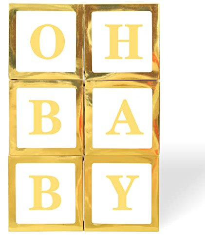 Ballonbox-Dekorationen | 52 Buchstaben (2-Sets von A-Z) für benutzerdefinierte Namen, Geburtstagsparty, Babyparty-Dekor, Geschlechtsoffenbarung dekorative Blöcke (Gold 6 Boxen und 52 Buchstaben)