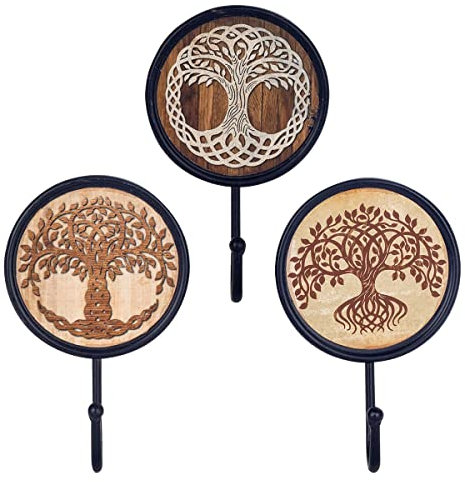 BY SIGRIS ORIGEN Home Decor - Percha Árbol Vida Pack 3 Unidades Adorno Pared | Percheros Marrón - 17x6x11 cm