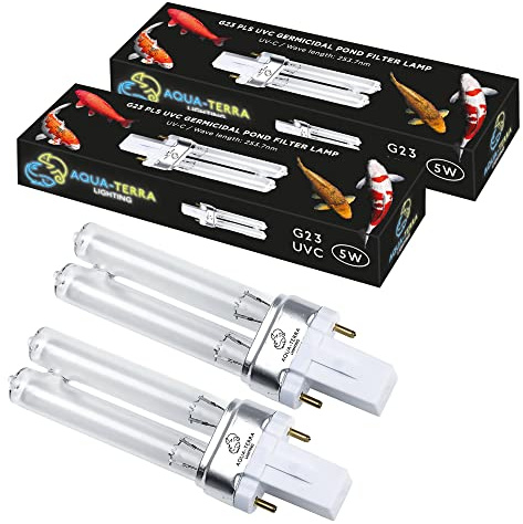 Aqua-Terra Lighting Lot de 2 ampoules avec filtre UV-C 5 W, culot G23, 253,7 nm UVC, adaptées aux filtres pour bassins et aquariums