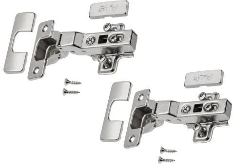 GTV - 2 x Hydraulisches Scharnier ECHC, Twin - Scharnier mit Dämpfung - Mittelanschlag - Montageplatte H=0 mit Euroschrauben - stilles Schließen - Möbelscharnier Topfscharnier Schranktürscharnier