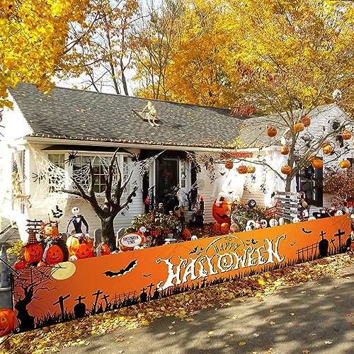 Koliphy Halloween Deko, Super Lang Halloween Banner Hintergrund Dekoration, Happy Halloween Banner für Halloween Party, Ideal für Zuhause, Garten, Drinnen und Draußen