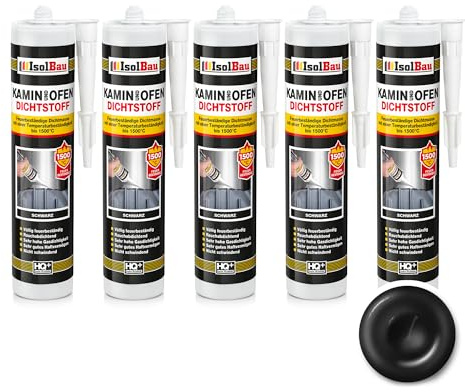 Isolbau Kamin & Ofen Dichtstoff - Feuerbeständige Dichtmasse bis 1500 °C - Für Reparatur & Füllung von Rissen in Kaminen & Öfen - Schwarz, 5 x 300 ml Tube