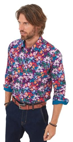 Joe Browns Men's Dark Floral Button Down Long Sleeve Shirt, Purple, M