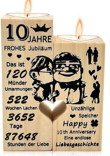 10 Jahrestag Geschenk für sie,10. Hochzeitstag Geschenke,Geschenke für Freundin,Jahrestag Geschenk für ihn,Geschenke für Frauen deko Kerzen,Kerzenständer aus Holz Geschenke,10. Hochzeit Deko