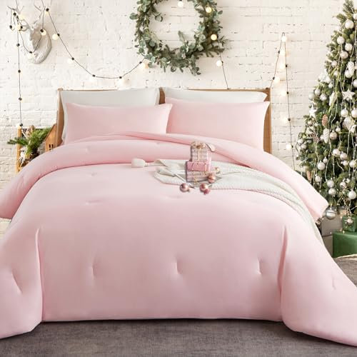 MorroMorn Juego de edredón de punto de jersey de 4 piezas, juego de ropa de cama bohemio para todas las estaciones, microfibra ultrasuave y ligera (rosa, Queen)