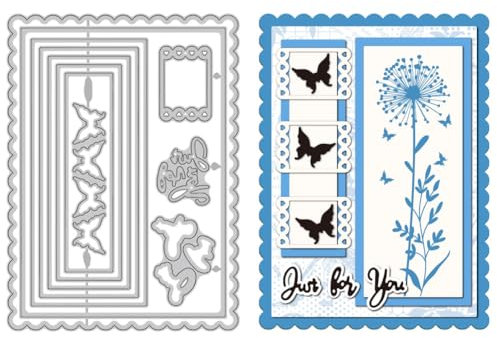 GLOBLELAND Blumenrahmen Stanzformen Für Die Kartenherstellung, Rechteckiger Rahmen, Schmetterlingsstanzungen, Prägeschablonen Aus Karbonstahl, Vorlage Für DIY Scrapbooking, Album, Basteldekoration
