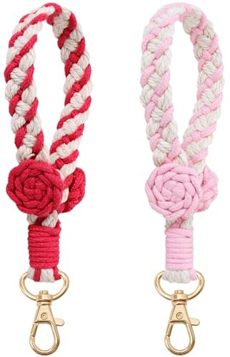 Winmany Damen Wristlet Keychain Schlüsselanhänger, Rosarot + Rosa, 15 cm (2er Pack)
