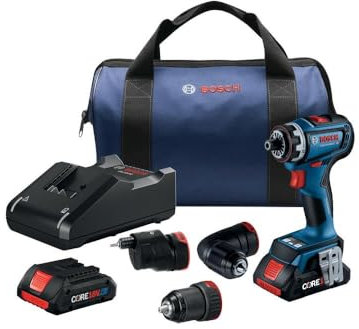 BOSCH GSR18V-800FCB24 - Taladro/destornillador de 18 V con sistema Flexiclick® 5 en 1 y (1) batería de alimentación avanzada CORE18V® de 4 Ah