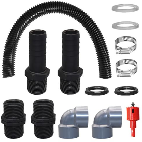 XPJBKC Regentonnen Verbindungsset, 14-Teiliges 1 Zoll Regentonnenverbinder mit Schlauch 50cm, Regenfass Verbinder, Regentonnen Verbinder für Regentonne, Wassertanks, Zisternen