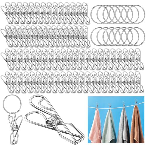 VEPEPE 70 Pezzi Mollette Acciaio Inox, Metallo Stabile Argente con 15 Anelli, per Asciugare Indumenti, Calze, Stendibiancheria, Campeggio