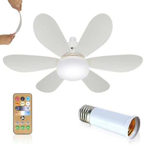 Deckenventilatoren mit Licht Lampe E27 Sockel und Fernbedienung,40w Deckenventilator Licht dimmbar,Leiser Deckenventilator 6 Flügel für Schlafzimmer,Wohnzimmer Küche 3 Geschwindigkeiten 3 Farben