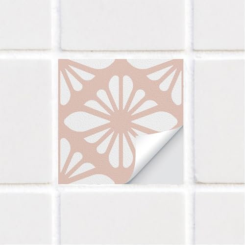 funlife 25 PCS 15X15cm Self-Adhesive Tile Stickers, Textured Vinyl Stick on Tiles, Backsplash Wall Art Decal for Kitchen DIY Decoration, Pink Cross Pattern