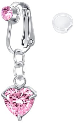 Briana Williams Faux Percing au Nombril Clip Fake Anneaux Ventre avec Pendentif Pas de Piercing Zircon Rose