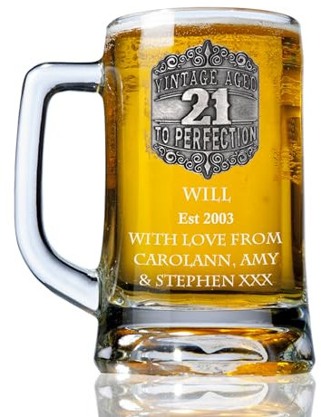 De Walden Boy’s 21st Birthday Personalised Pewter Vintage Feature Beer Glass Tankard 21 Gift Idea