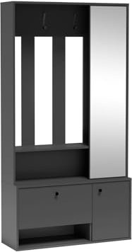 MINIO - Garderobenset mit Spiegel 100 cm Breite, Garderobenschrank Flur Porto Uni 100, Garderobe mit Schuhschrank Modern, Garderoben Set, Garderobe Flur - Graphite