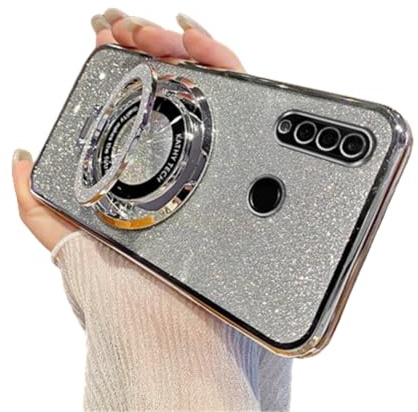 SIYOPINPFY Hülle für Huawei P30 Lite Hülle mit Ständer Ring Halter Glitter Funkelnder Diamant Schutzhülle Silikon Dünn Leicht Flexibel Stoßfest Kameraschutz Handyhülle für Huawei P30 Lite, DS Silber