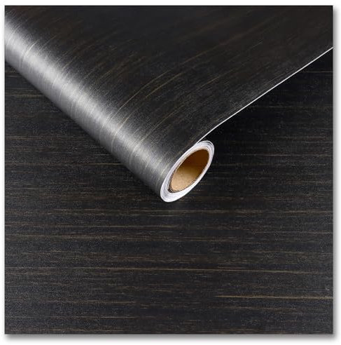 CRE8TIVE Black Gold Wood Effect Wallpaper Matte Wood Effect Vinyl Self Adhesive Peel and Stick Wallpaper Textured Kitchen Wallpaper Waterproof Worktop Vinyl Covering Bathroom Cupboard 30cm x 200cm