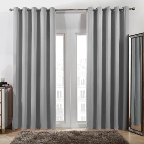 Lot de 2 Rideaux Occultants 240 x 80 cm Isolation Lumiere Anti Bruit UV Rideaux Salon Occultants Rideaux Design à Oeillets pour Cuisine Rideau Dressing, Gris Clair