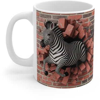 Mug Zèbre Sauvage Traversant un Mur de Briques - Design 3D Dynamique pour Amoureux de la Faune Africaine et de l'Art Original Mug size 11oz