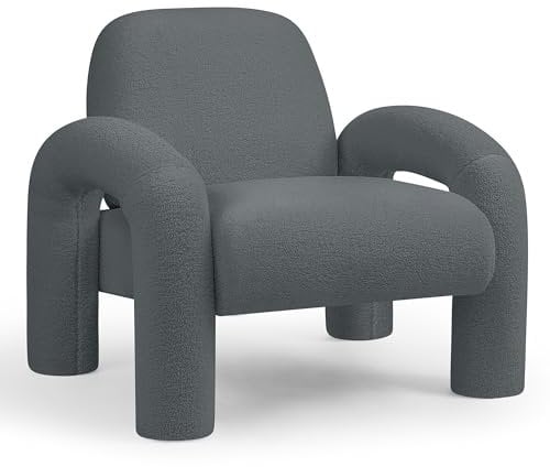 Makika Sessel Loungesessel Einzelsofa aus Boucle Lia - Einzelsessel Armlehnstuhl Polsterstuhl Sofa bis 120kg - eleganter Armsessel Loungesofa Relaxsessel für Wohnzimmer Schlafzimmer in Grau