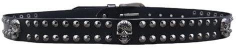 Surrycee Black,125cm(42~44), Fashion Mens Women Skull Studded Leather Belt Punk Rock Biker Gothic Genuine Leather Belt For Jean Dress Pants, 3.8cm Wide