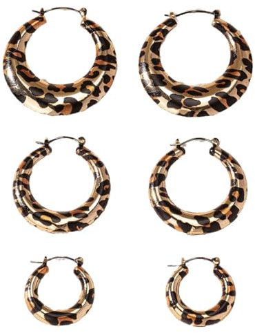 Creolen Ohrringe Set für Damen 3 Paar Geometrische Ohrringe mit Leopardenmuster Hypoallergen Knorpel Huggie Creolen Legierungs Ohrringe für Frauen Mädchen