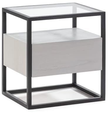 MESITA DE NOCHE 50X40X55 CRISTAL/MADERA NEGRO/PATINA GRIS