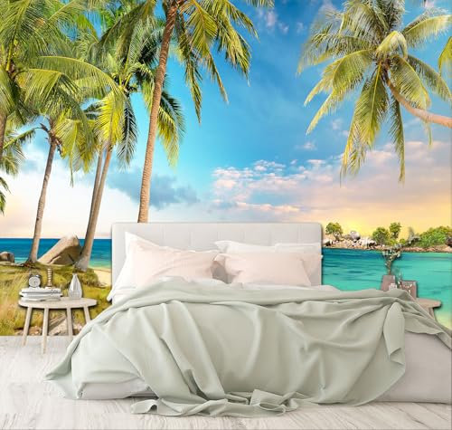 XMPMBM-Beach Palms Landscaping Fabric Wallpaper Tree Leaf Living Room Bedroom Bathroom Wall Mural- W 154 X H 105 L