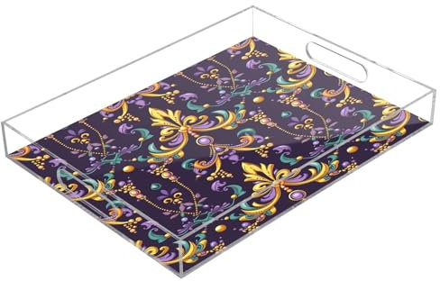 Vassoi da portata in acrilico con fiori, vassoio rettangolare trasparente con manici, per tavolino, cucina, bagno