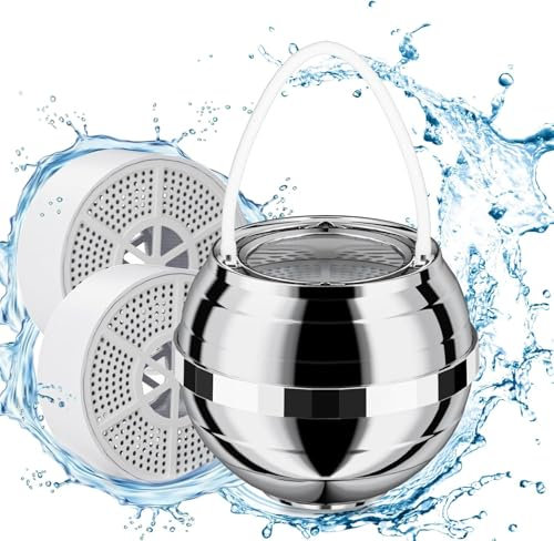 10 Stages Bath Tub Water Filter with 2 Filter Cartridges, FEELSO Bath Tap Water Filter, Water Purifier, Removes Chlorine, Shower Filter for Healthier Skin Hair-Silver