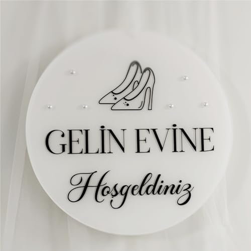 HD PRINT4YOU Plaque de bienvenue en acrylique pour Gelin Evine, Damat Evine, Kiz Evine, décoration de mariage turc, plexi avec perles, 30 cm