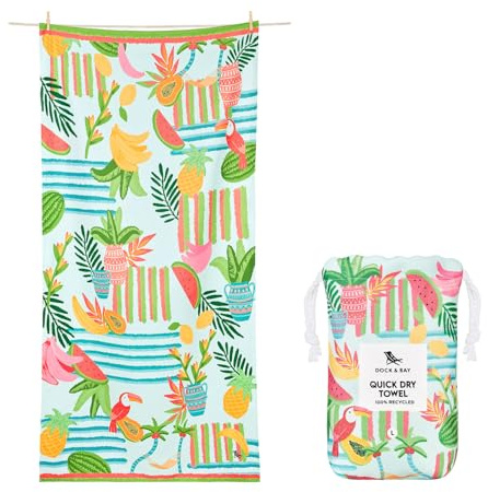 Dock & Bay Strandhandtuch - Schnell trocknende Mikrofaser, ohne Sand - Kompakt, Leicht - 100% recycelt - Inklusive Beutel - Tropicana Treat, Large (160x90cm, 63x35)