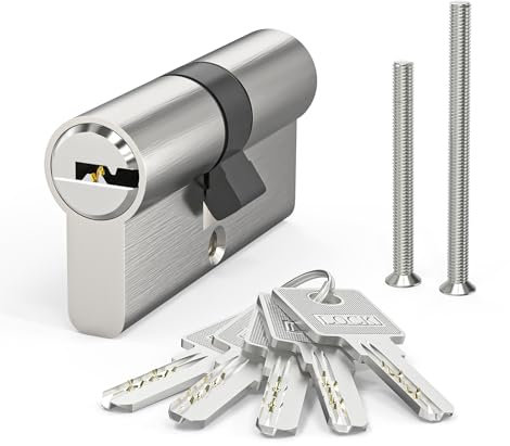 MANICAF Schließzylinder, Profilzylinder 30/30, Zylinderschloss, Profil-Doppelzylinder mit 5 Messing Schlüsseln, Euro Messingzylinder Satin Zink Finish Querlöcher