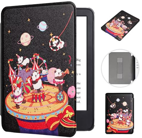 MOKASE Custodia per 7 Pollici Kindle Paperwhite 12a Generazione 2024 & Kindle Colorsoft Signature Edition, Cover Protettiva in Pelle PU Ultrasottile con Cinghia per 7 E-Reader 2024, Panda Circus