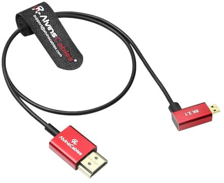 Alvin's Cables 8K 2.1 Micro HDMI rechtwinklig mit Ultra-thin HDMI Spiralkabel für Atomos Ninja V, 8k@60Hz 4K@120Hz Hochgeschwindigkeitskabel für Sony A7RIII A7II A7M3,für Canon R5 M6,45cm|18ins