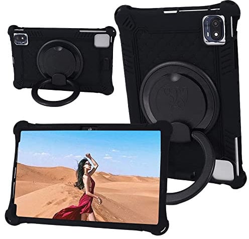 YKWXSC Hülle für Blac-kview Tab 11 WiFi 10.36'' / Tab11 SE/DOOGEE T20S Tablet 10.4''/LincPlus T3/CHUWI Tablet 10.36'', 360 Drehbarem Ständer mit Schultergurt Stoßfeste Silikonhülle, Schwarz