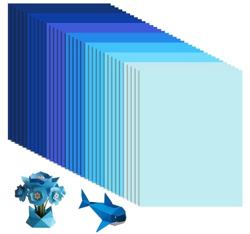 MUWINC Blaues Verlaufskarton A4, 35 Blätter, 180g/m² Tonpapier Bunt | 7 Farben, zum Schreiben, Malen und Origami Sowie zur Gestaltung von Grußkarten und DIY-Projekten
