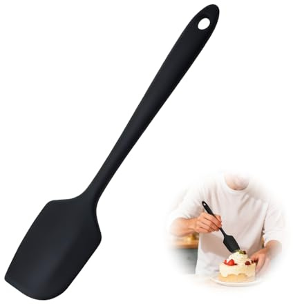 Großer Silikon Spatel 29cm, 250℃ Hitzebeständiger Antihaft Flexibler Nahtloser Teigschaber, Schwarz Backen Kochen Silikon Küchenutensilien mit Nylonkern zum Mischen Rühren Schaben